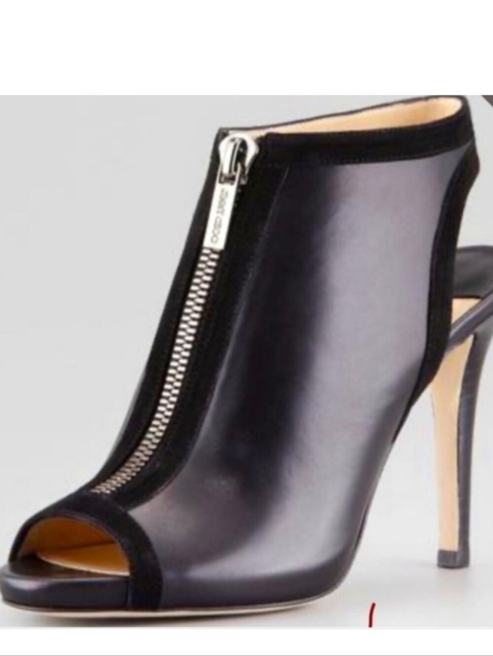 Jimmy Choo Mayva Bootie Black Leather Peep-Toe Zip-Heel Mule